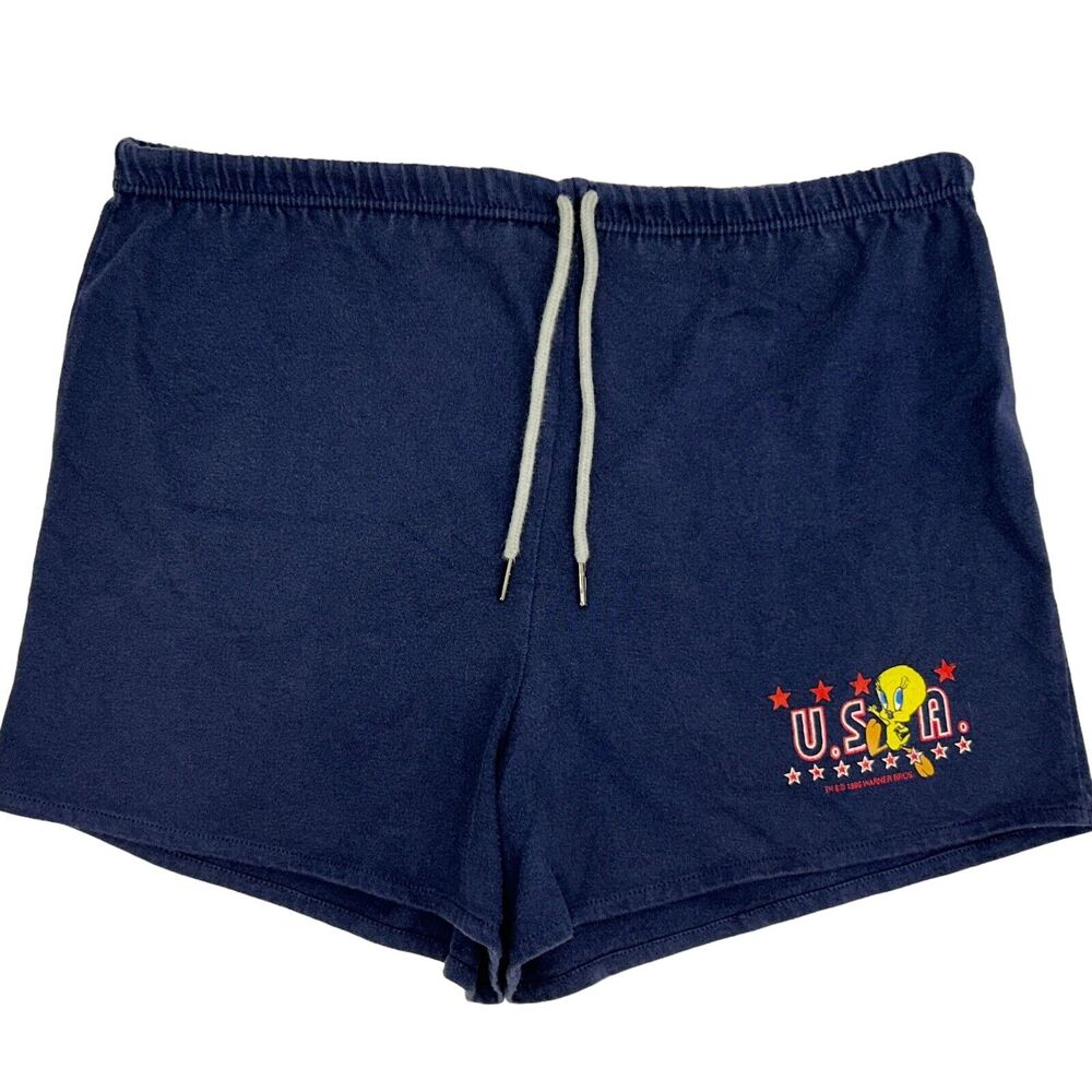 Vintage 90s Tweety Bird USA Shorts Unisex M Medium Blue Looney Tunes Patriotic